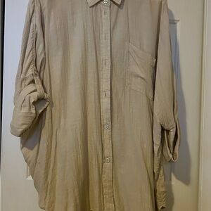 American Eagle Outfitters Beige Button Down Shirt